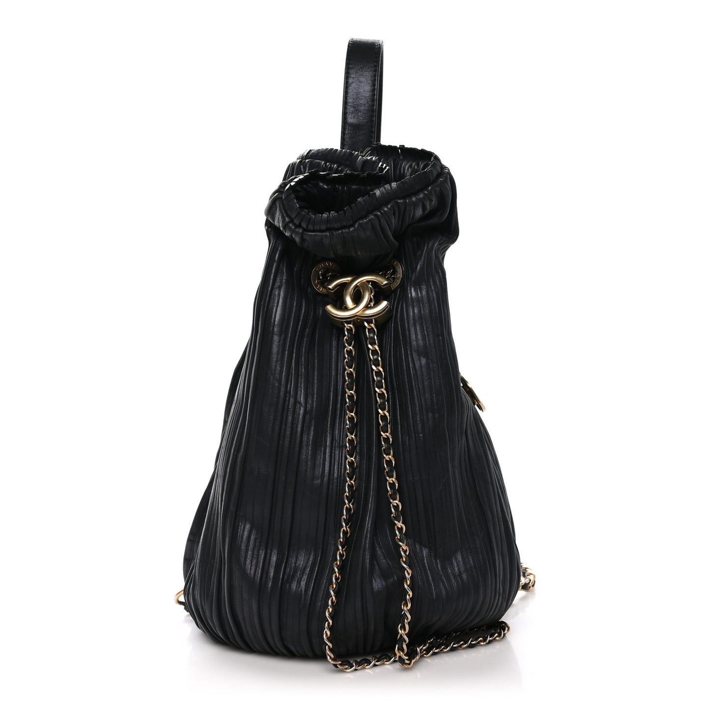 Iridescent Crumpled Calfskin Small Coco Pleats Backpack Black