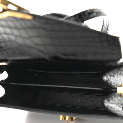 Saint Laurent Calfskin Crocodile Embossed Mini Classic Monogram Cassandra Top Handle Black 4 of 7