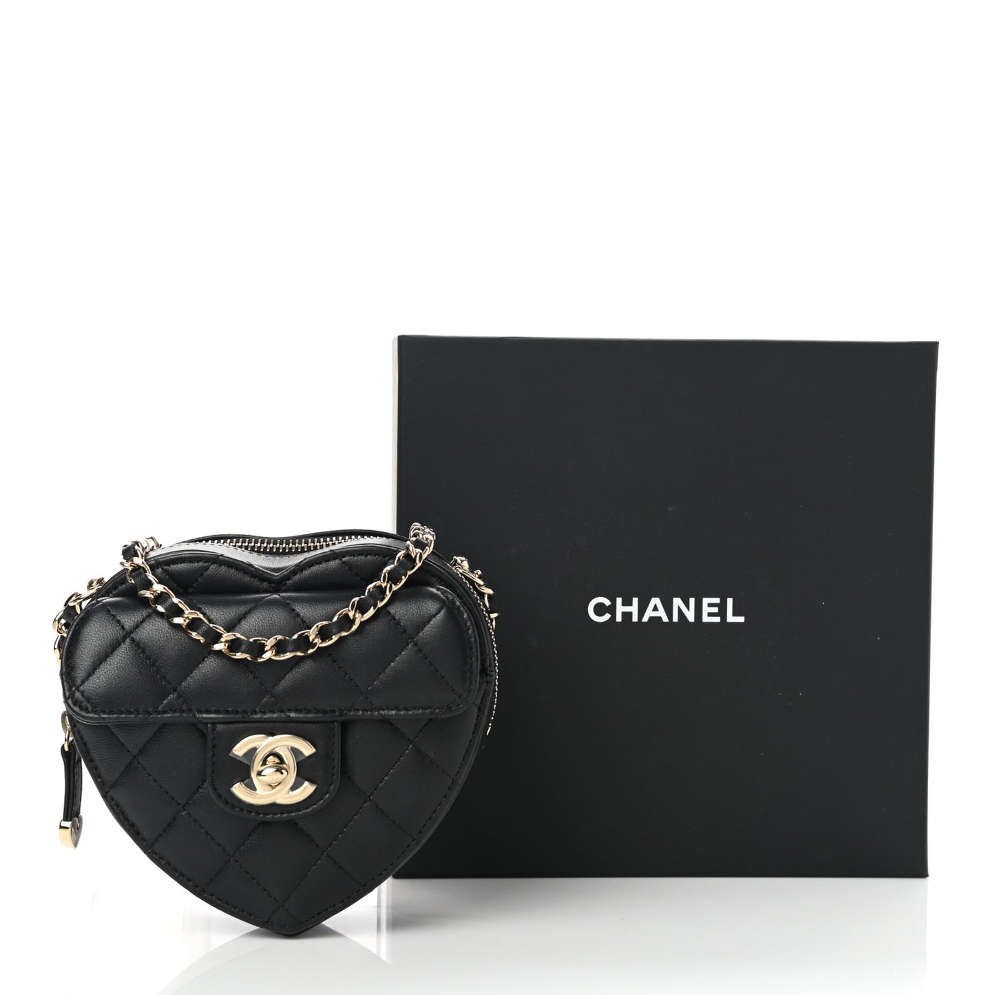 Lambskin Quilted CC In Love Heart Clutch With Chain Black