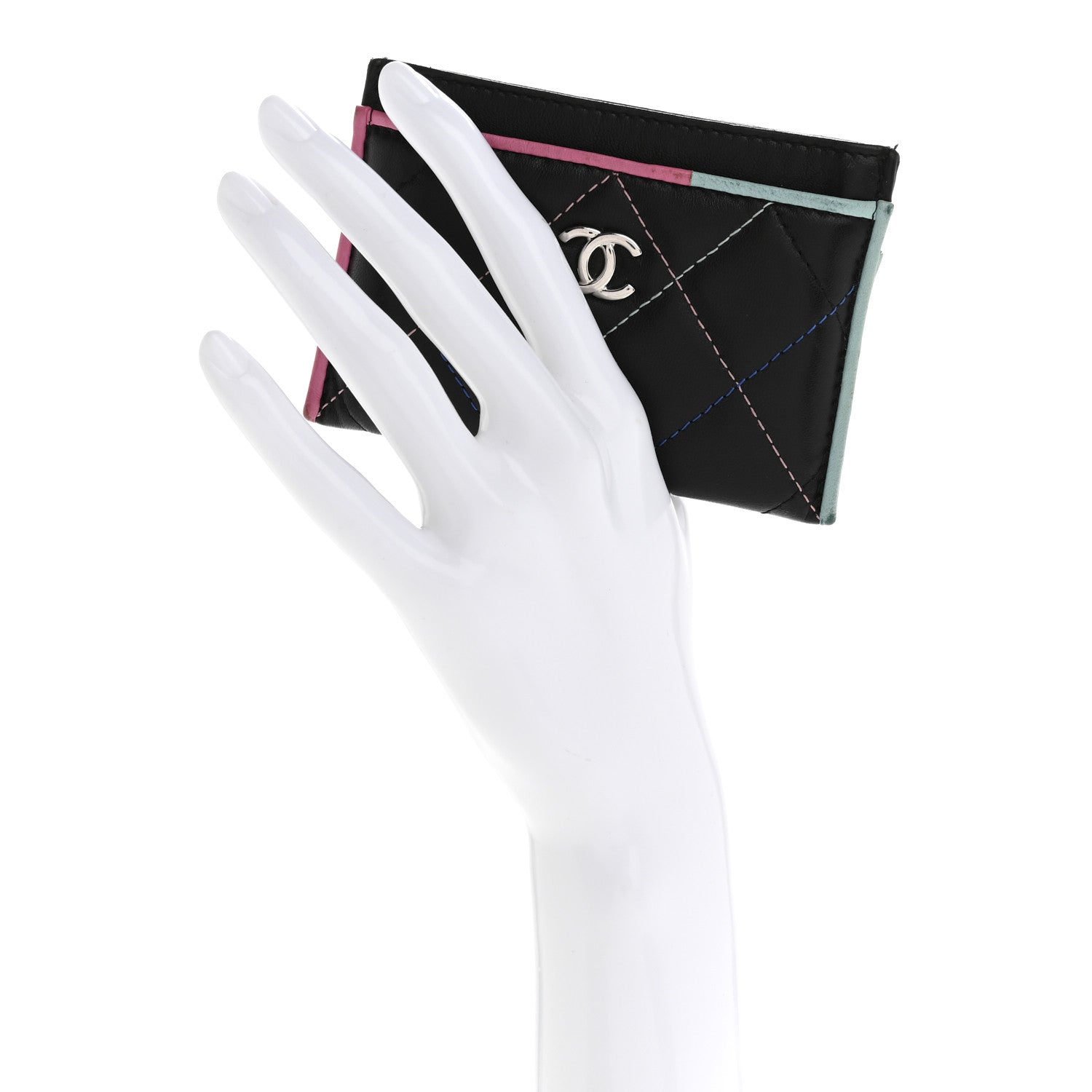 Chanel Lambskin Quilted Chanel Card Holder Black Pink Light Blue 2 of 14