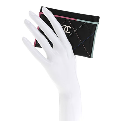 Chanel Lambskin Quilted Chanel Card Holder Black Pink Light Blue 2 of 14