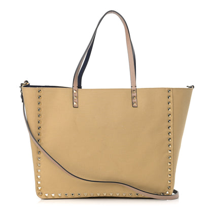 Valentino Garavani Canvas Small Rockstud Reversible Tote Navy Blue Beige 4 of 17