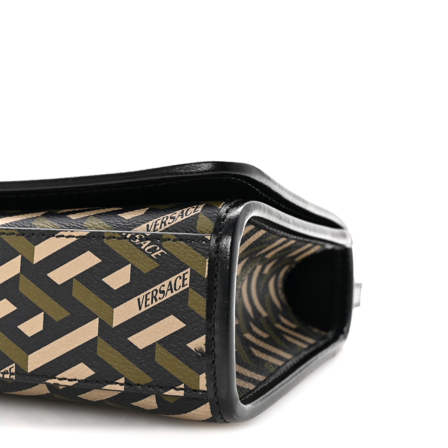 Coated Canvas La Greca Signature Top Handle Bag Black Khaki