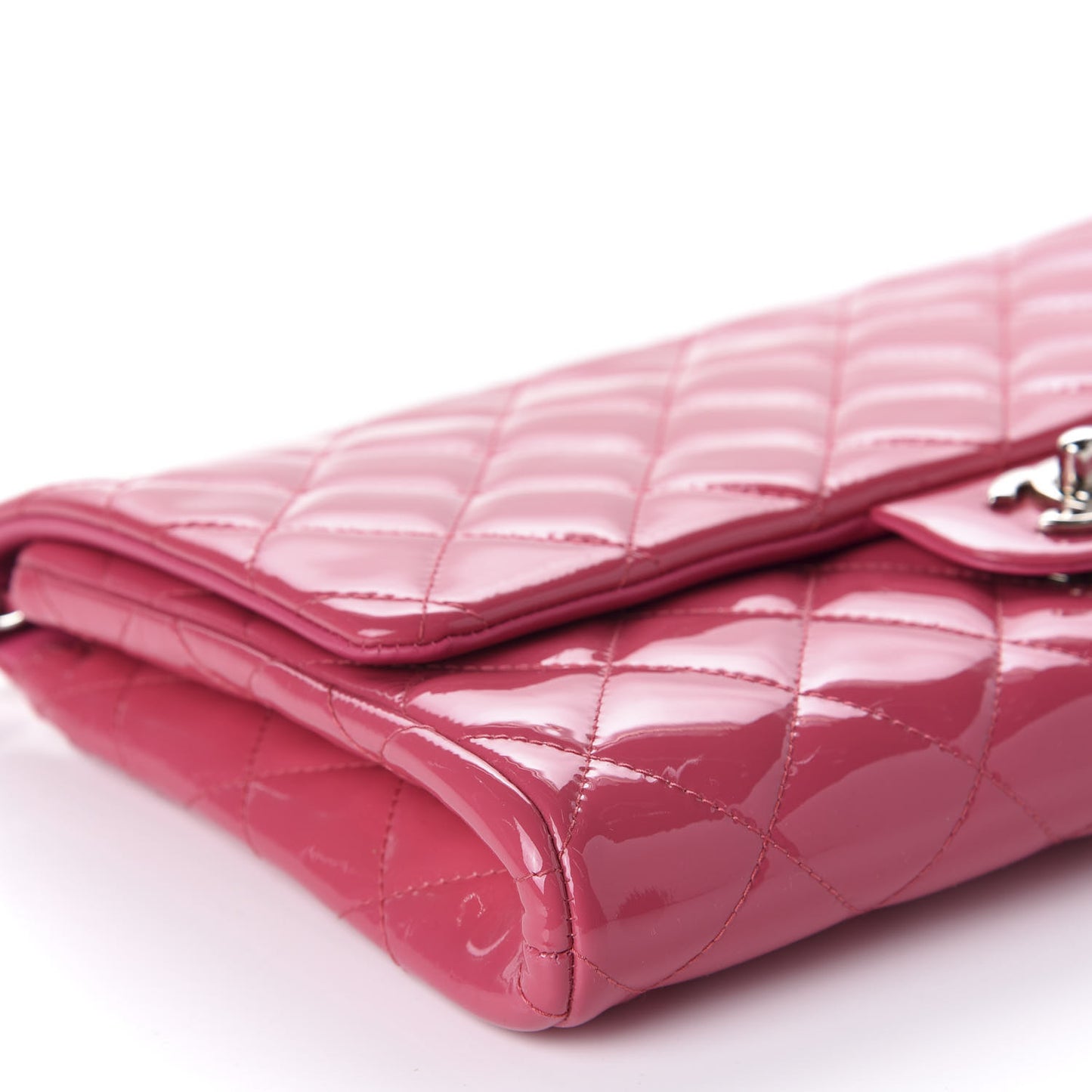 Patent Quilted Clutch With Chain Flap Fuchsia