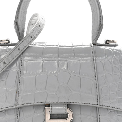 Balenciaga Shiny Calfskin Crocodile Embossed Hourglass Top Handle Bag XS Balenciaga Grey 8 of 13
