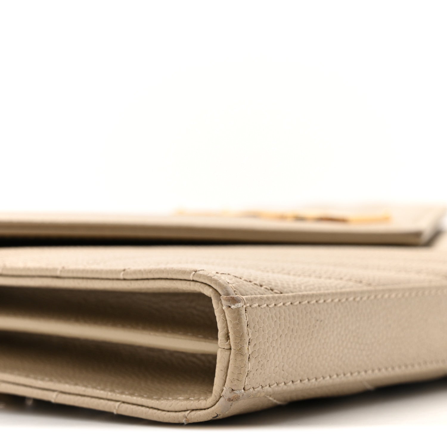 Saint Laurent Grain De Poudre Matelasse Chevron Monogram Chain Wallet Dark Latte 9 of 15