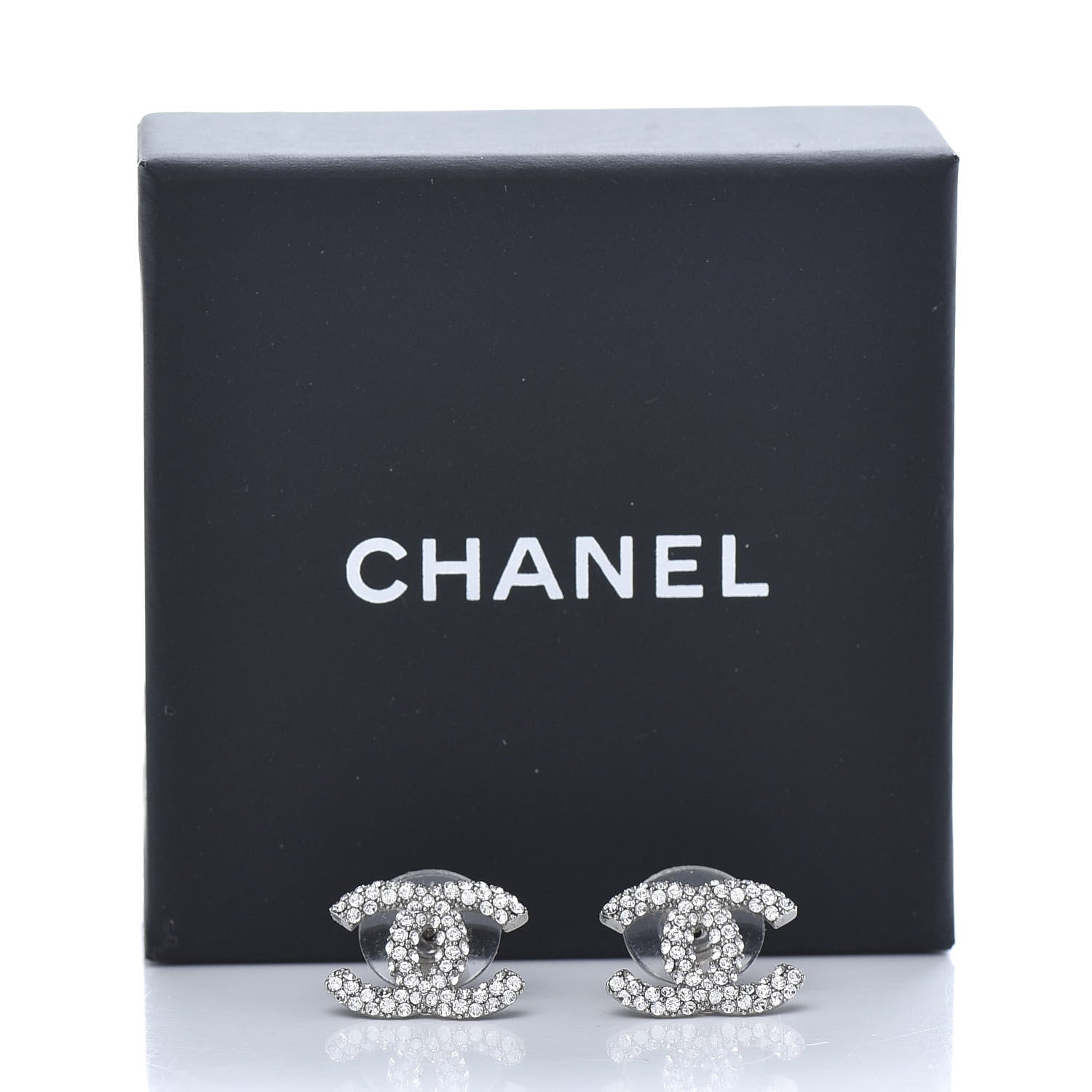 Chanel Crystal CC Earrings Silver 5 of 5