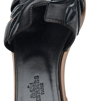 Hermes Nappa Patent Laurel Oran Sandals 35 Black 11 of 18