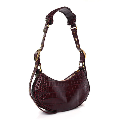 Balenciaga Extra Supple Calfskin Crocodile Embossed Le Cagole Shoulder Bag XS Dark Red 3 of 9