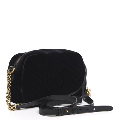 Gucci Velvet Matelasse Small GG Marmont Chain Shoulder Bag Black 3 of 14
