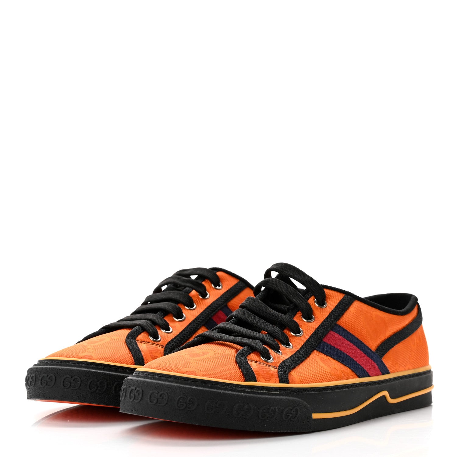 Gucci Econyl Nylon Web Monogram Off The Grid Mens 1977 Tennis Sneakers 8.5 Carrot Orange Black 3 of 8