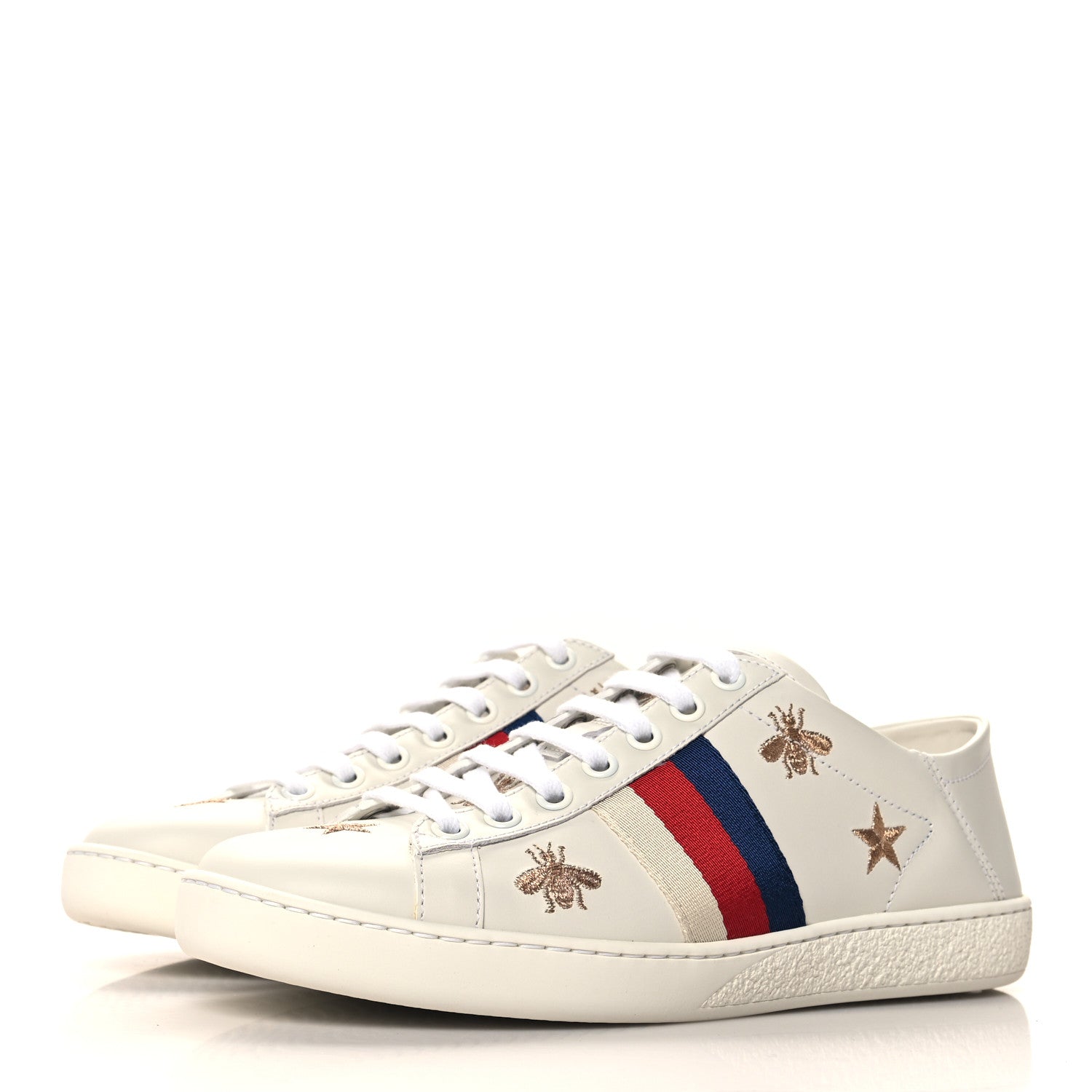 Gucci Calfskin Bee Star Embroidered Sylvie Web Ace Sneakers 35.5 White 4 of 10