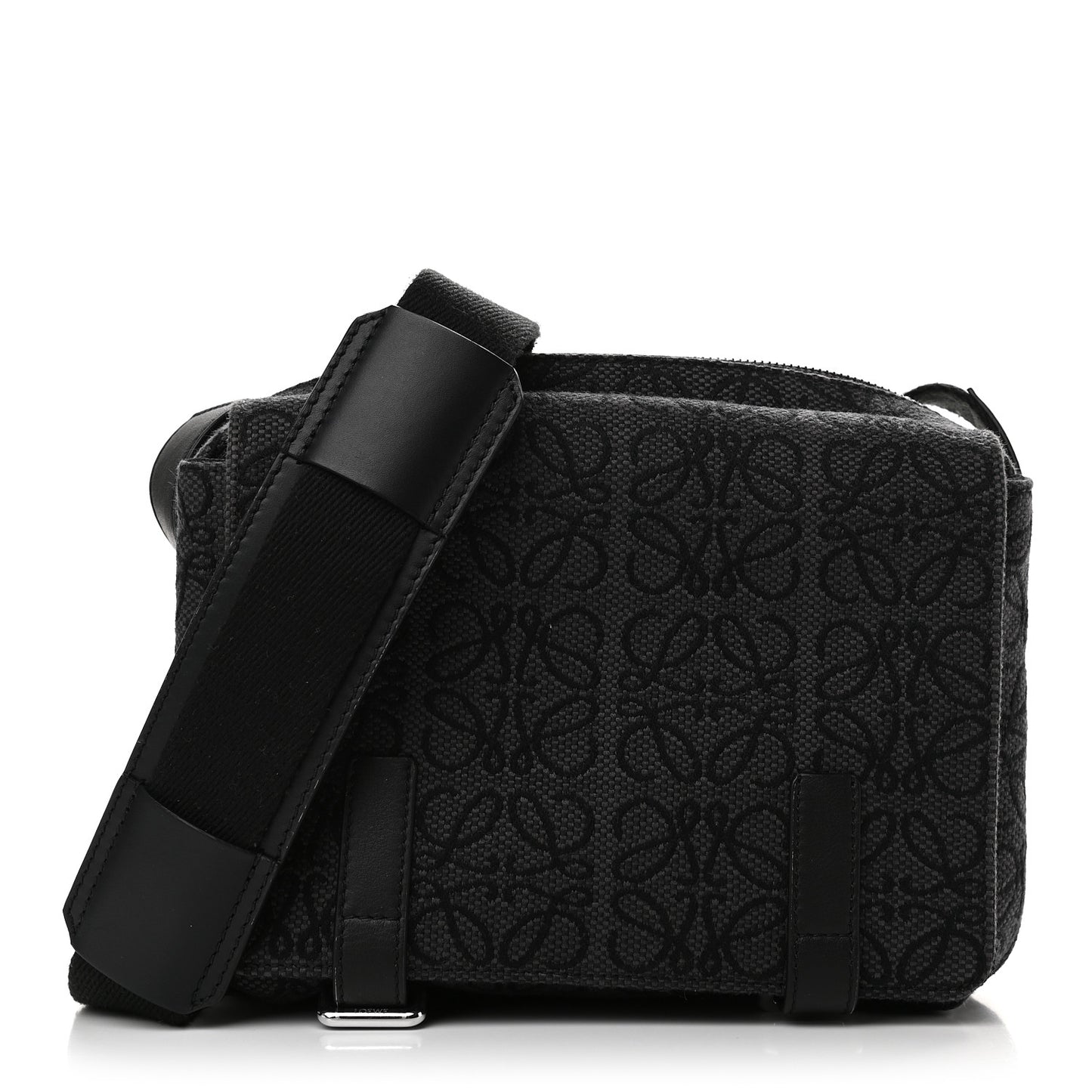Jacquard Anagram Calfskin Military Messenger Bag Anthracite Black
