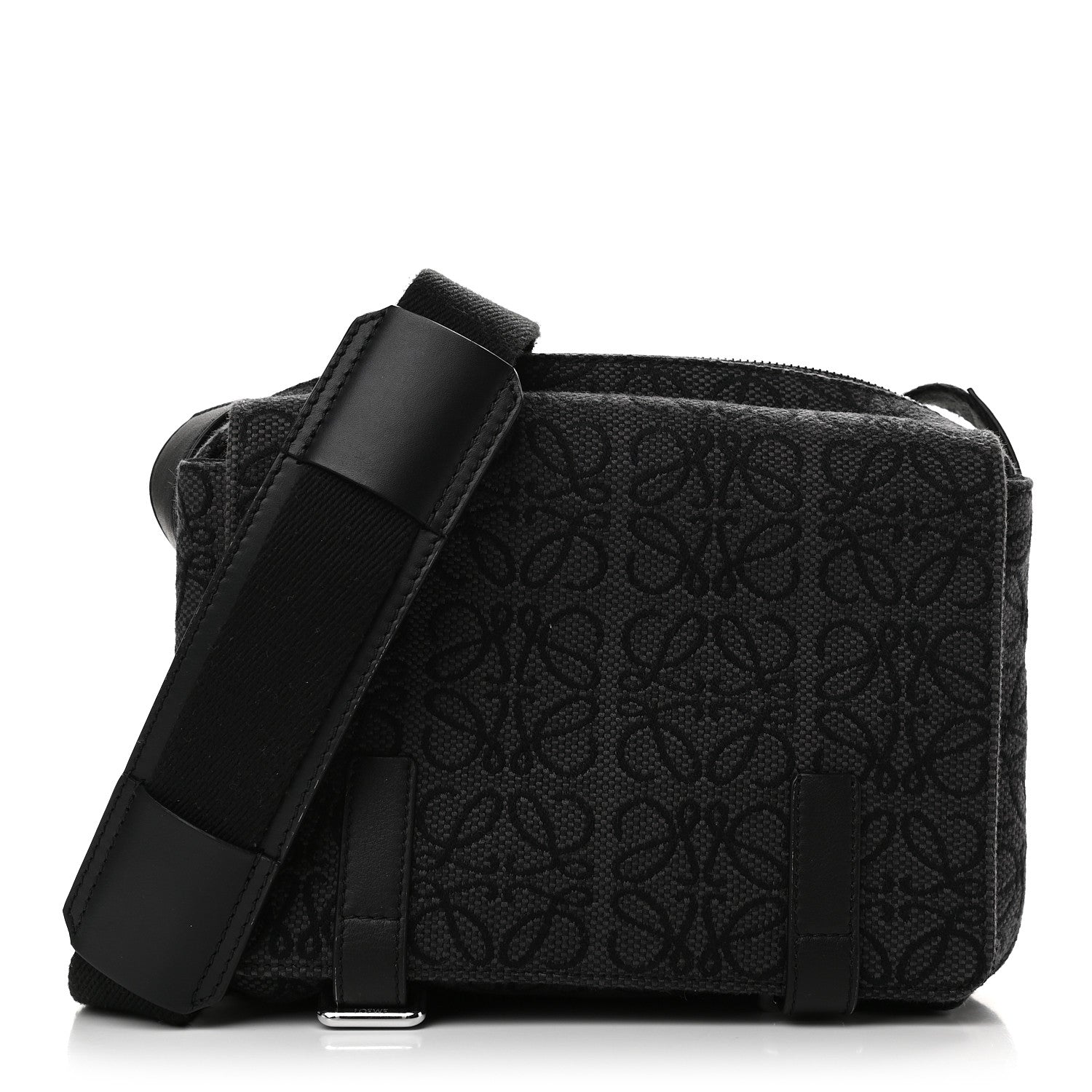 Loewe Jacquard Anagram Calfskin Military Messenger Bag Anthracite Black 1 of 8