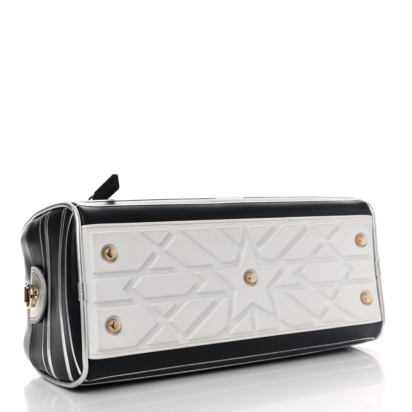 Padded Etoile Calfskin Embossed Medium Dior Vibe Zip Bowling Bag Silver Black