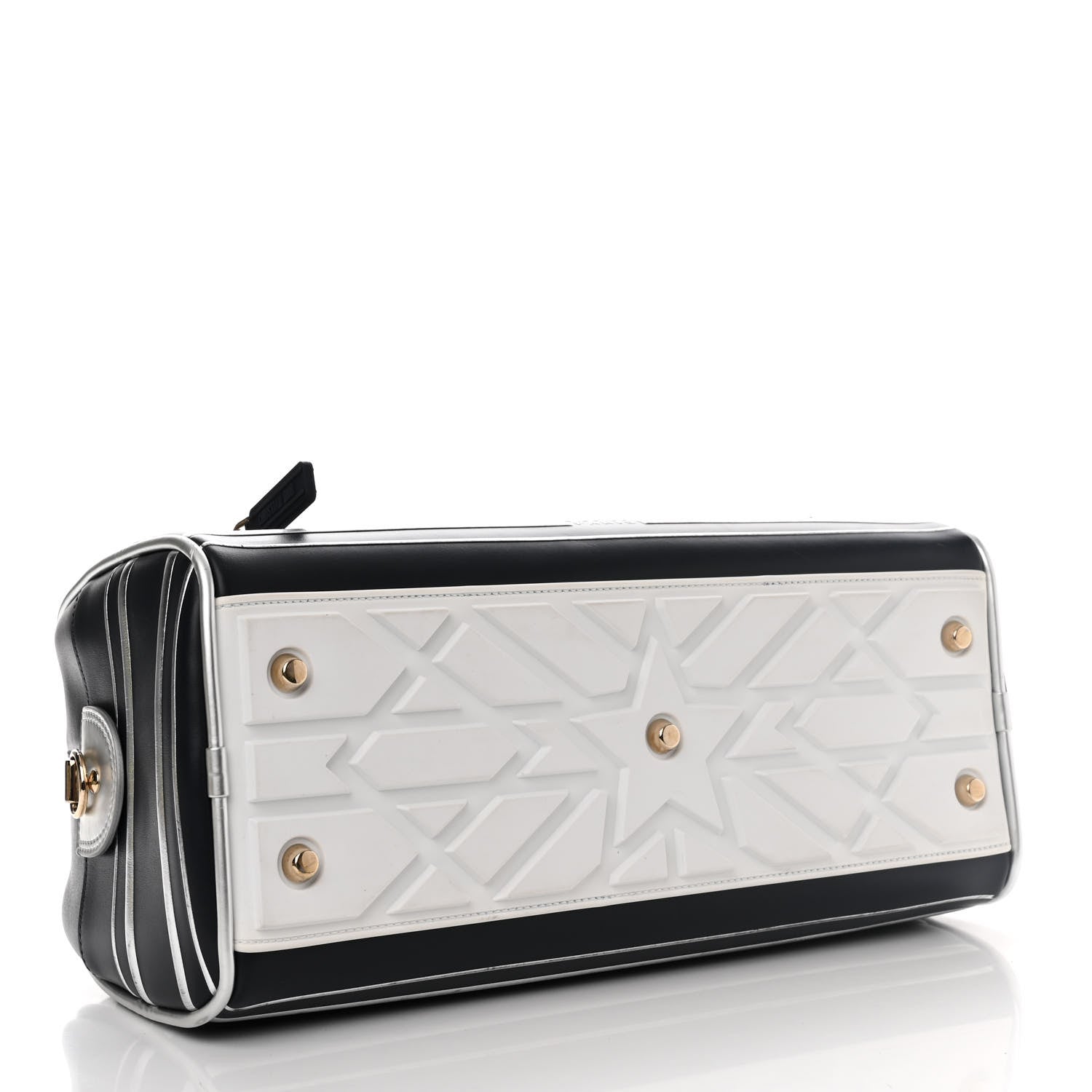 Christian Dior Padded Etoile Calfskin Embossed Medium Dior Vibe Zip Bowling Bag Silver Black 4 of 17