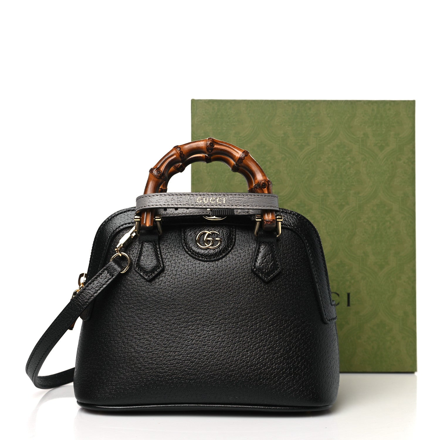 Gucci Textured Dollar Calfskin Mini Diana Dome Tote Bag Black Dusty Grey 11 of 11