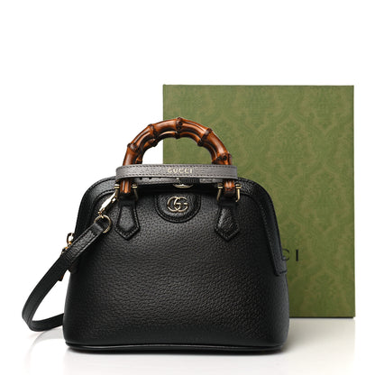 Gucci Textured Dollar Calfskin Mini Diana Dome Tote Bag Black Dusty Grey 11 of 11