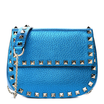 Valentino Garavani Metallic Grained Calfskin Mini Rockstud Crossbody Saddle Bag Cerulean 1 of 4