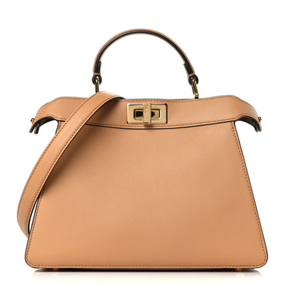 Fendi Vitello Seta Nappa Bi-Color Small Peekaboo I SEE U Satchel Miele Scuro Light Rose Ghianda 1 of 10