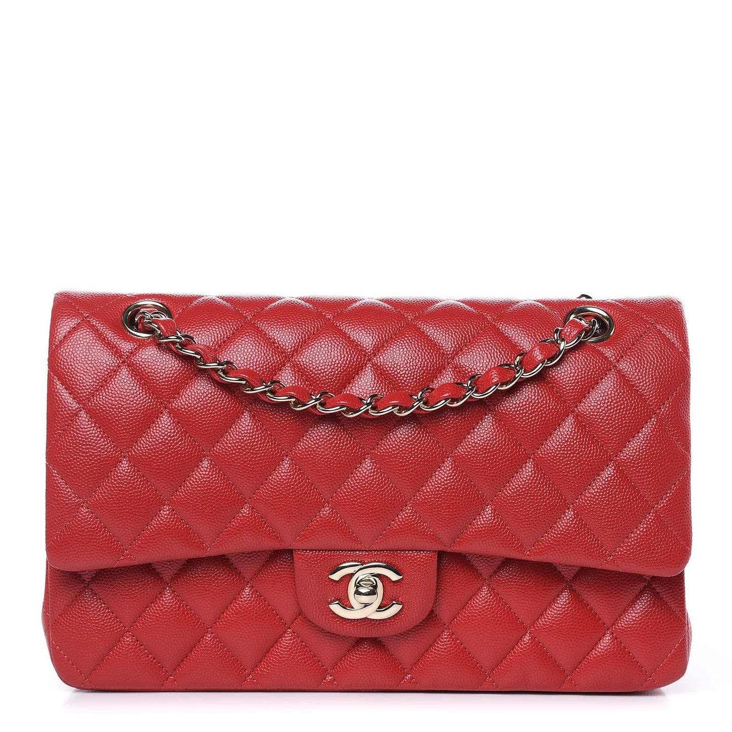 Caviar Quilted Medium Double Flap Red