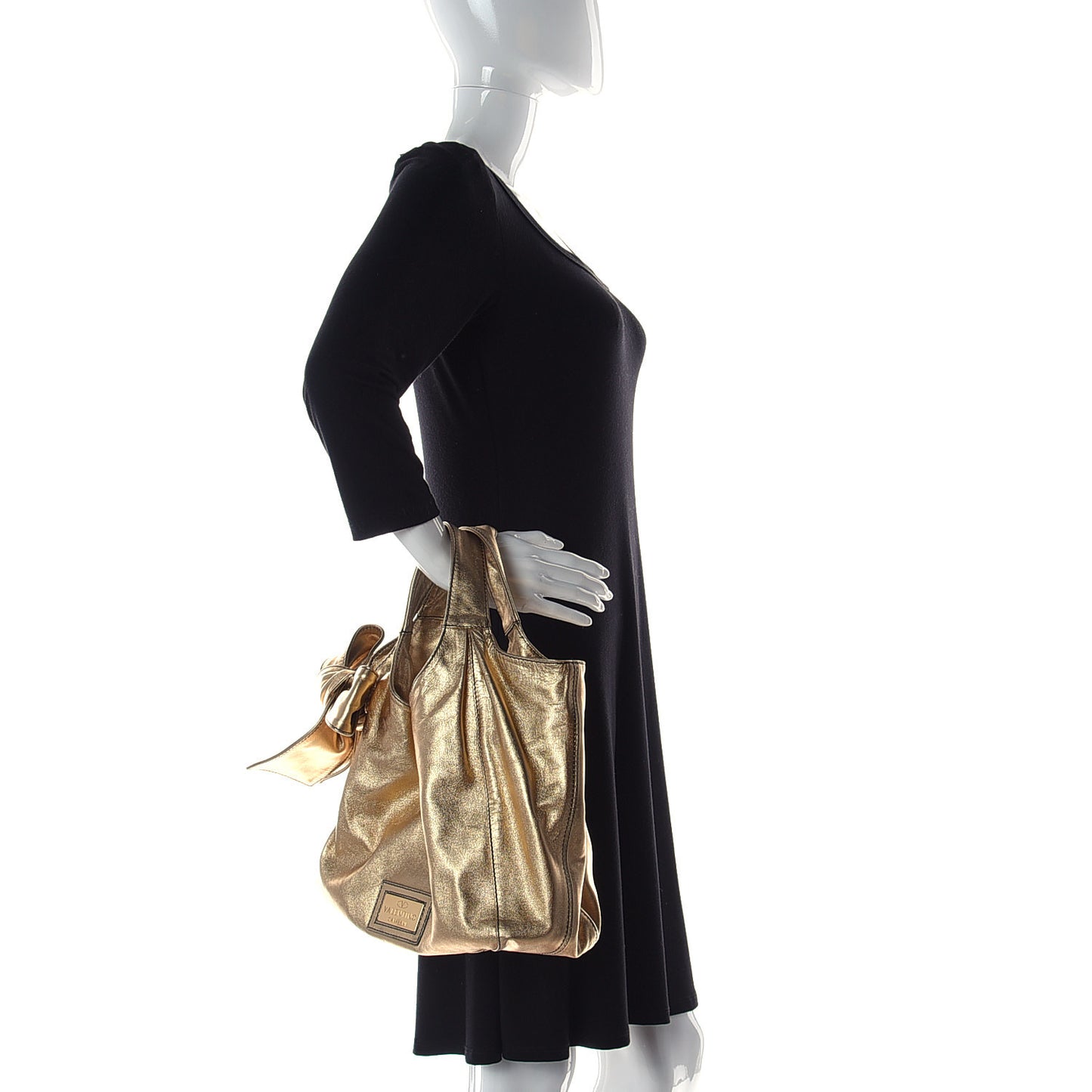 Metallic Calfskin Small Nuage Bow Hobo Gold