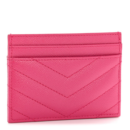 Saint Laurent Grain De Poudre Matelasse Chevron Monogram Credit Card Case Fresh Fuxia 3 of 8