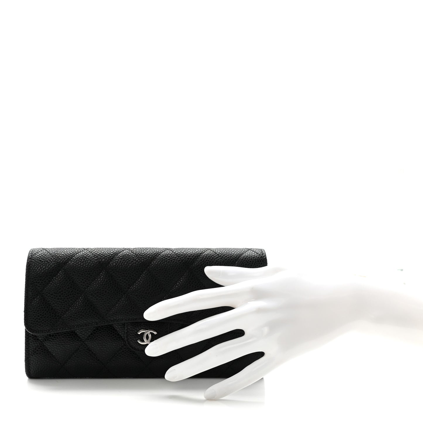 Caviar Quilted Large Gusset Flap Wallet Black