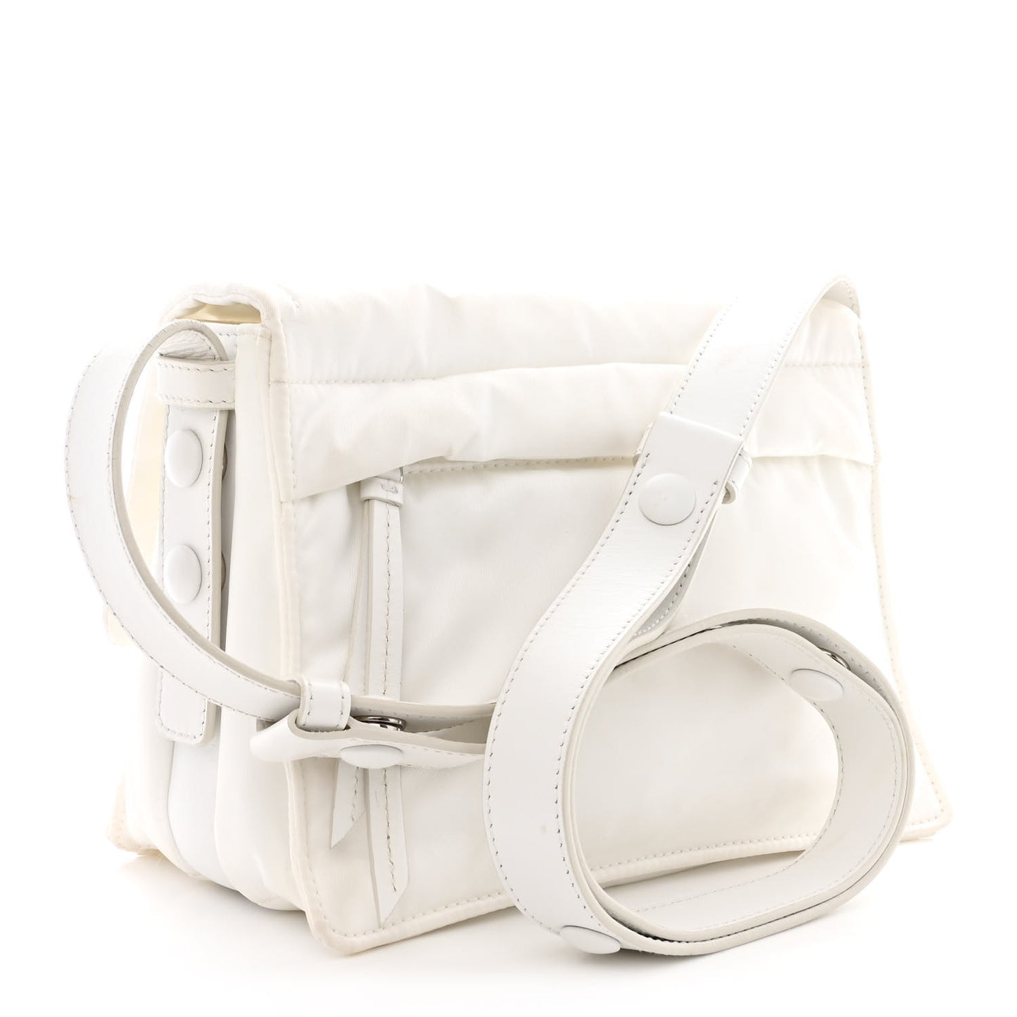 Re-Nylon Vitello Padded Small Flap Shoulder Bag White