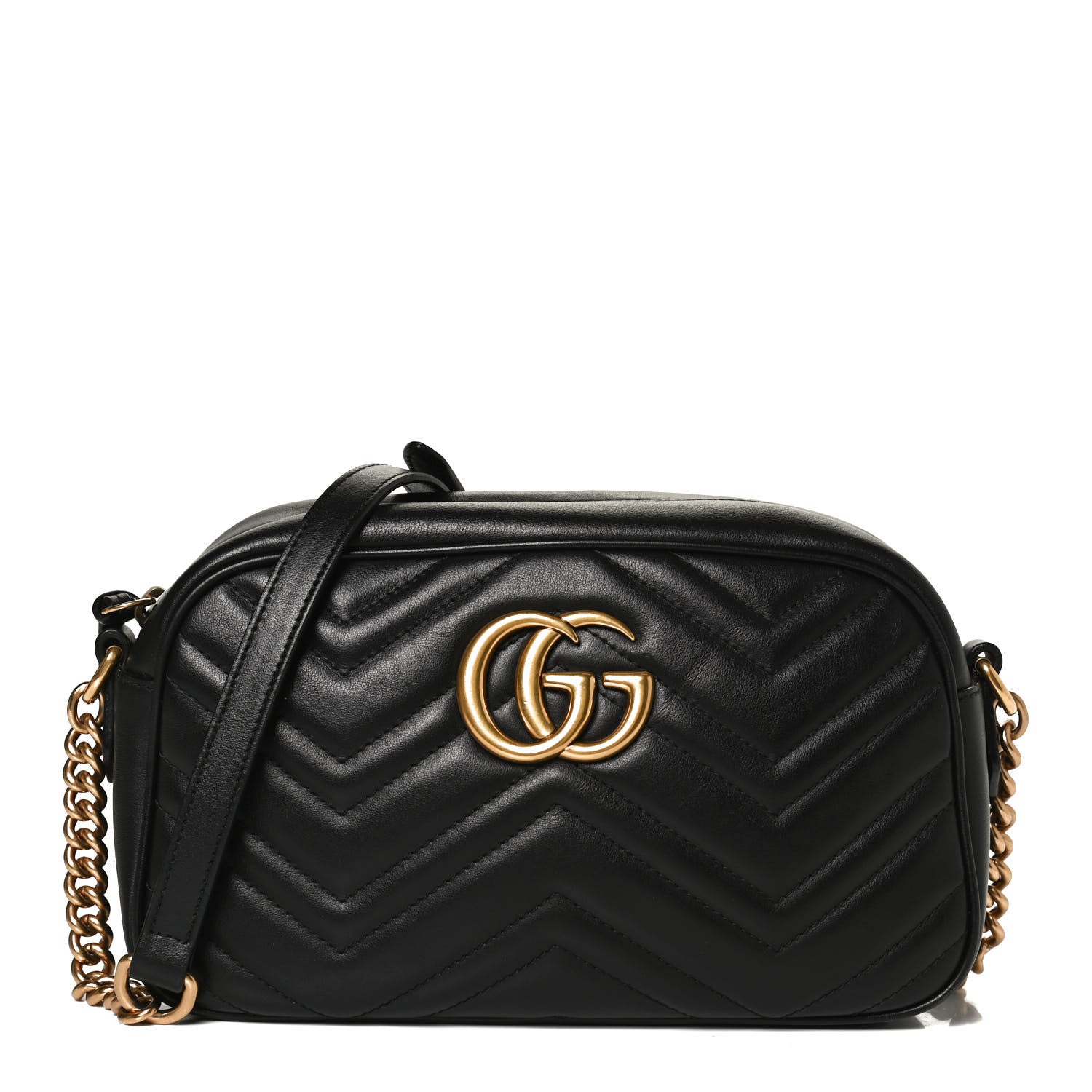Gucci Calfskin Matelasse Small GG Marmont Chain Shoulder Bag Black 1 of 19