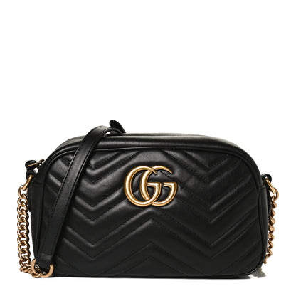 Gucci Calfskin Matelasse Small GG Marmont Chain Shoulder Bag Black 1 of 19
