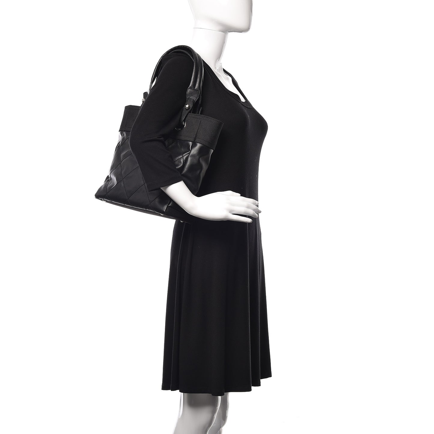 Coated Canvas Quilted Small Paris Biarritz Tote Black