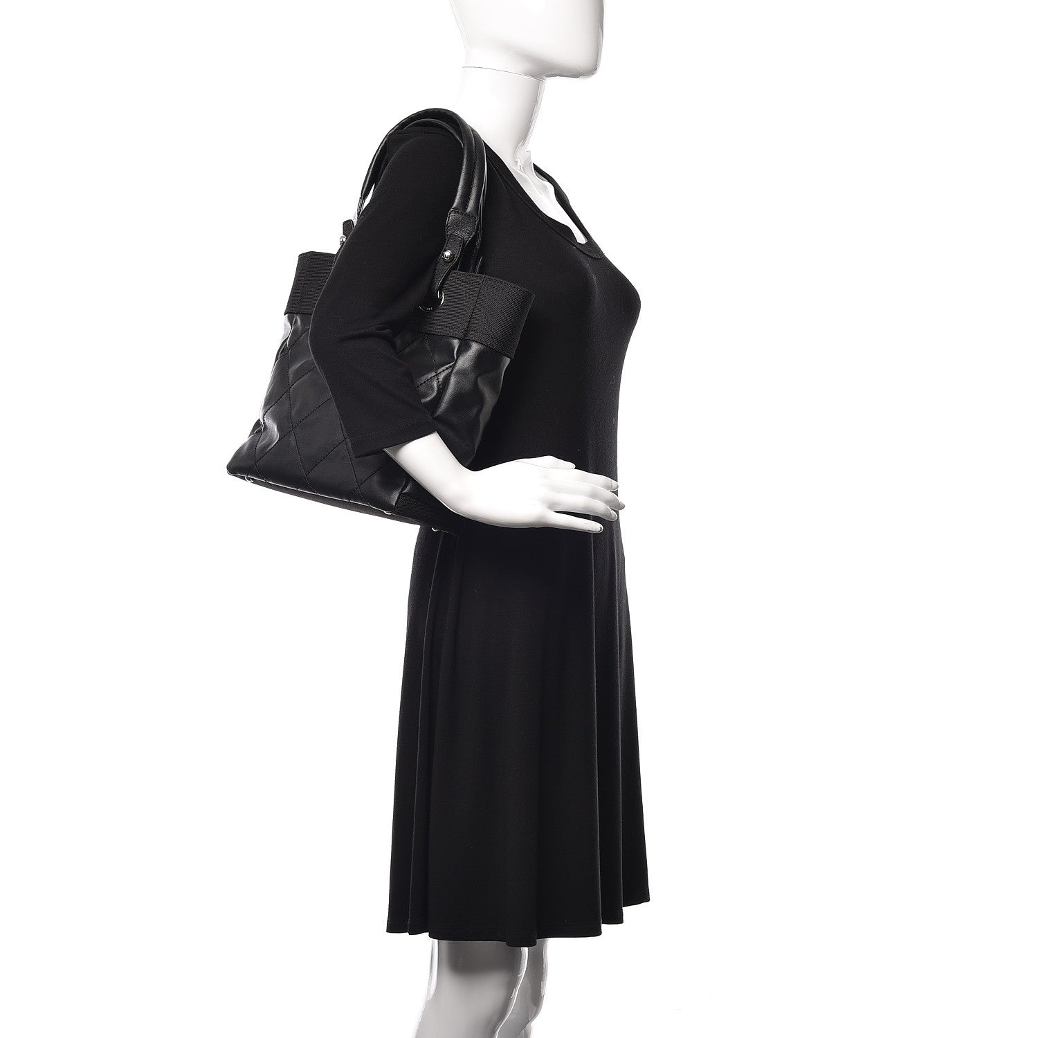 Chanel Coated Canvas Quilted Small Paris Biarritz Tote Black 2 of 10