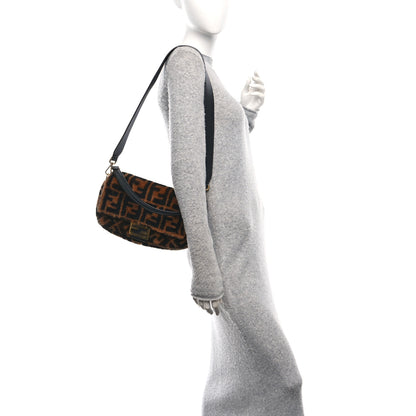 Fendi Shearling Vitello Dolce Macro FF 1974 Baguette Tobacco Black 2 of 10