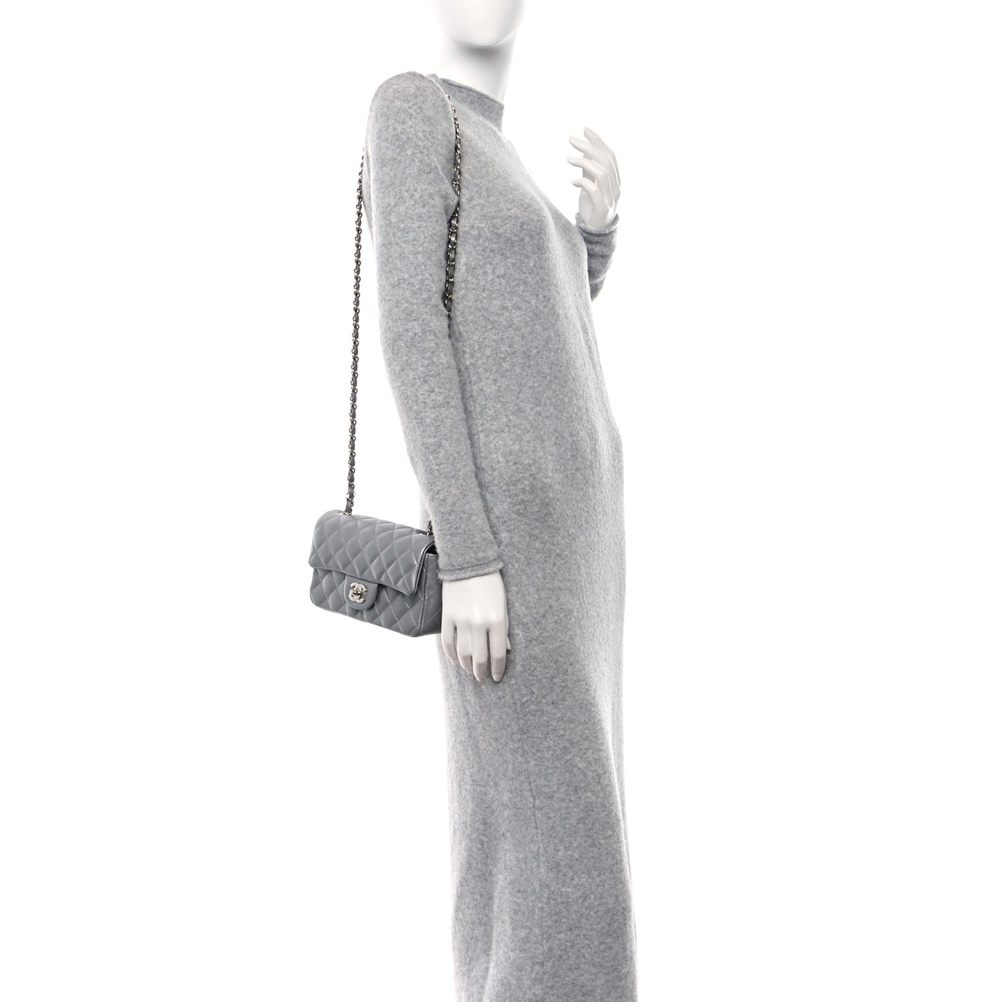 Metallic Lambskin Quilted Mini Rectangular Flap Silver