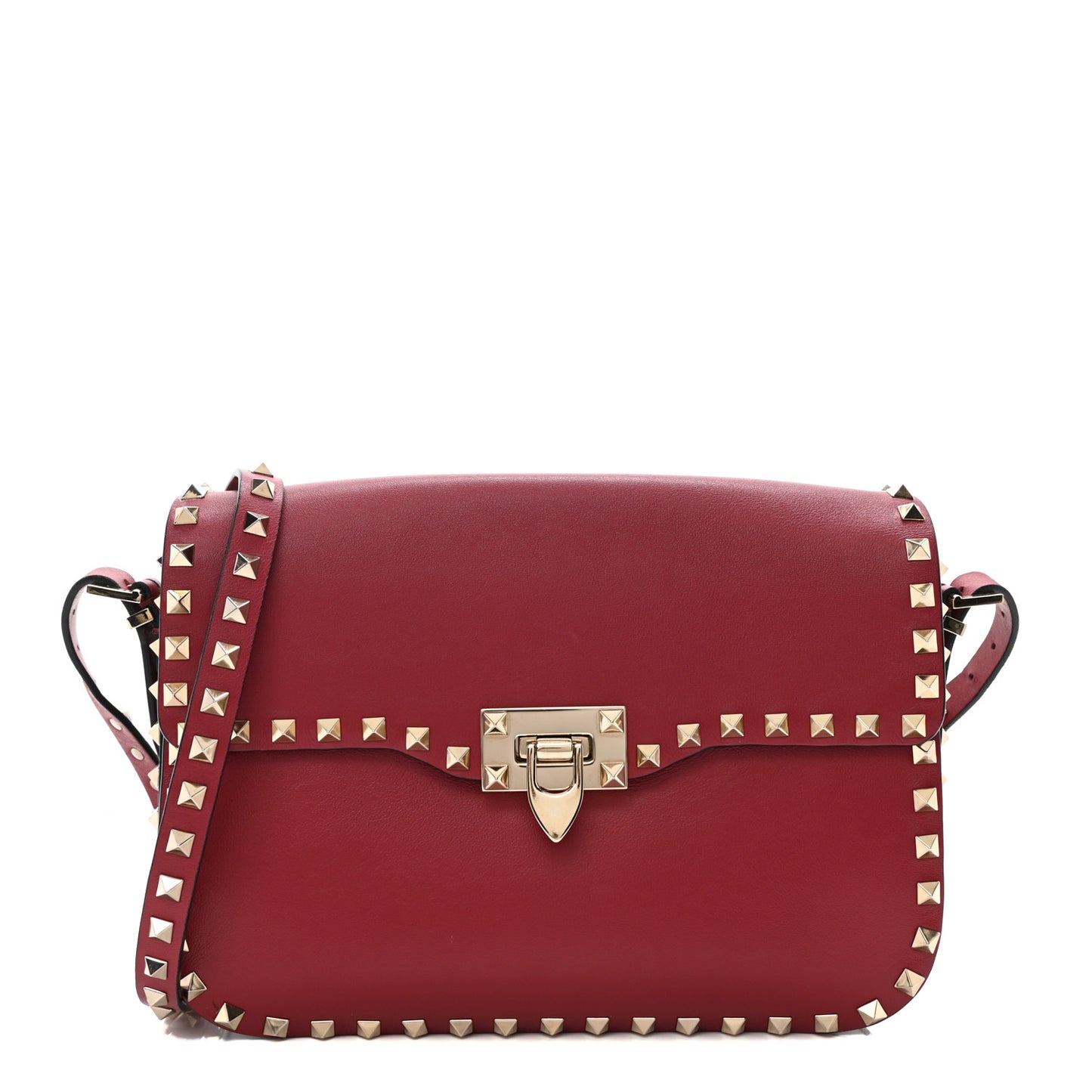 Vitello Medium Rockstud Flap Saddle Bag Scarlet