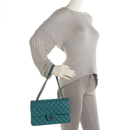 Chanel Lambskin Quilted Medium Double Flap Turquoise 2 of 9