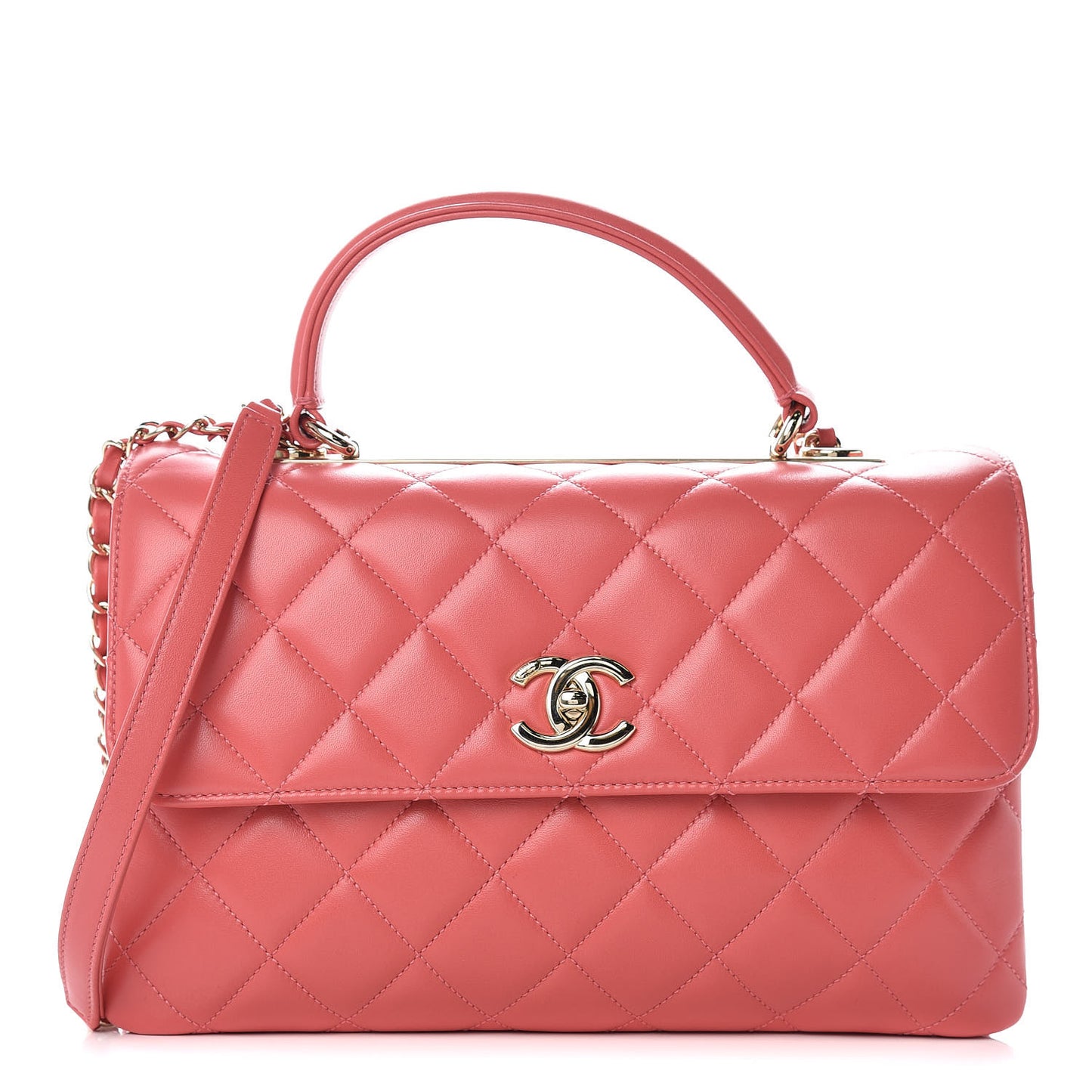 Lambskin Quilted Medium Trendy CC Flap Dual Handle Bag Bright Pink