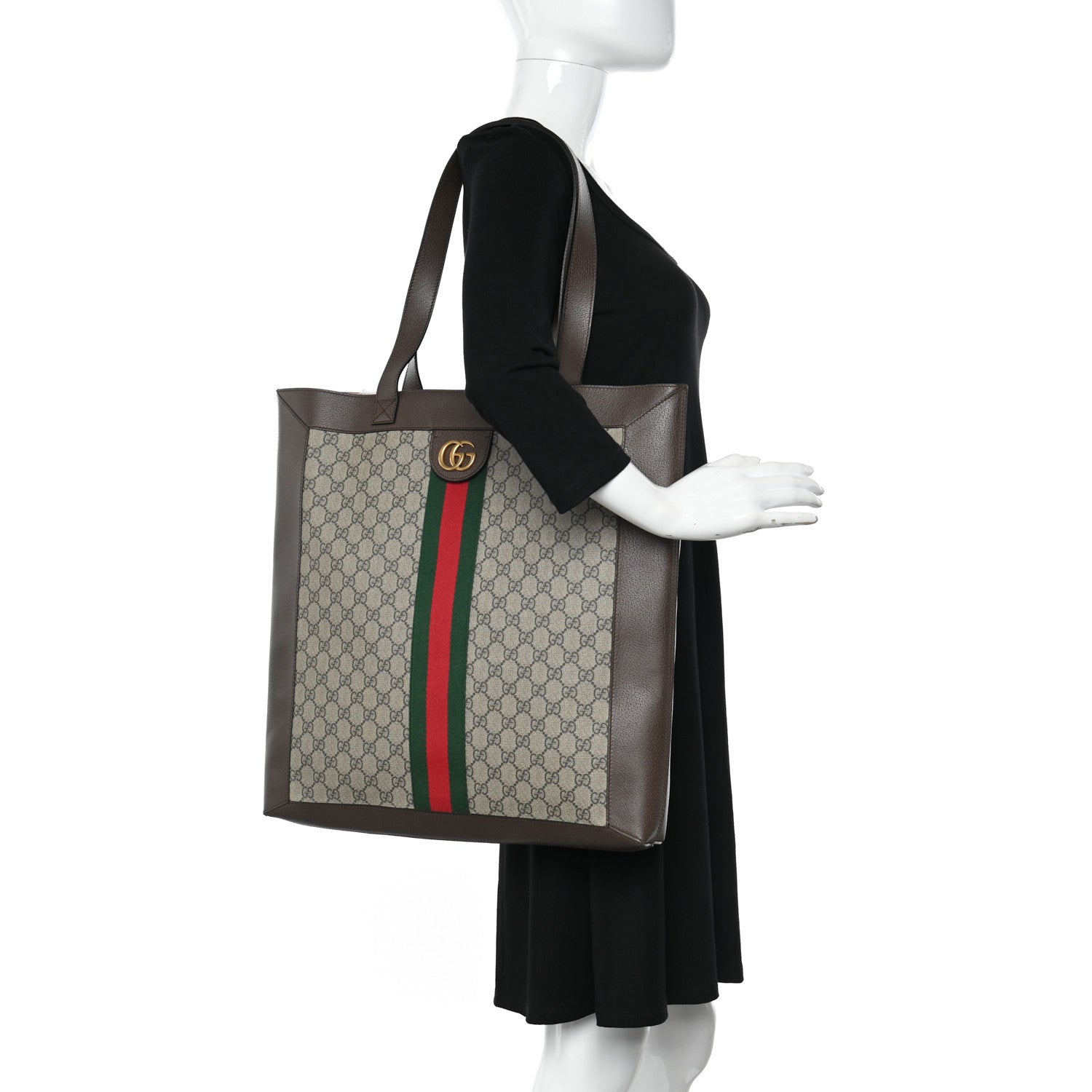 Gucci GG Supreme Monogram Web Large Ophidia Vertical Shopping Tote Brown 2 of 13