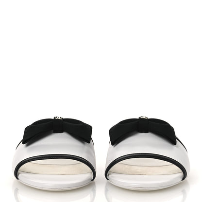 Chanel Lambskin Grosgrain CC Bow Mules 38.5 White Black 3 of 11