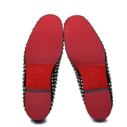 Christian Louboutin Velvet Mens Rollerboy Spikes Flat Loafers 43.5 Black 5 of 13