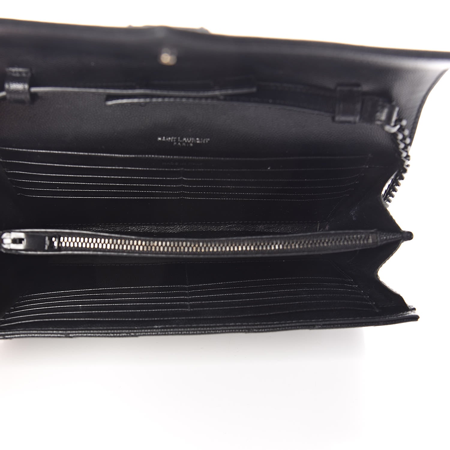 Saint Laurent Grain De Poudre Matelasse Chevron Monogram Chain Wallet Black 7 of 10