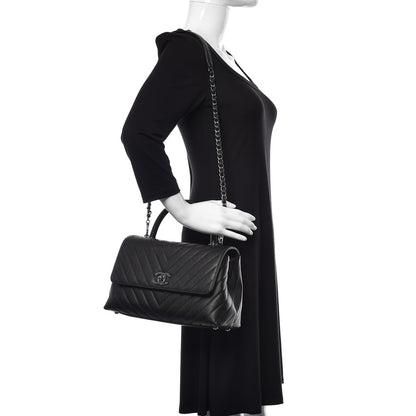 Chanel Caviar Chevron Quilted Small Coco Handle Flap Black 2 of 11