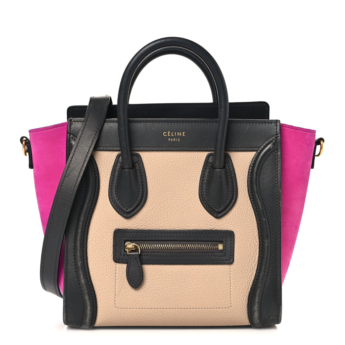 Baby Grained Calfskin Nubuck Nano Tri-Color Luggage Fuchsia