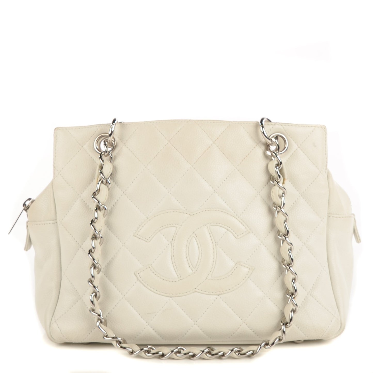 Caviar Quilted Petit Timeless Tote PTT White