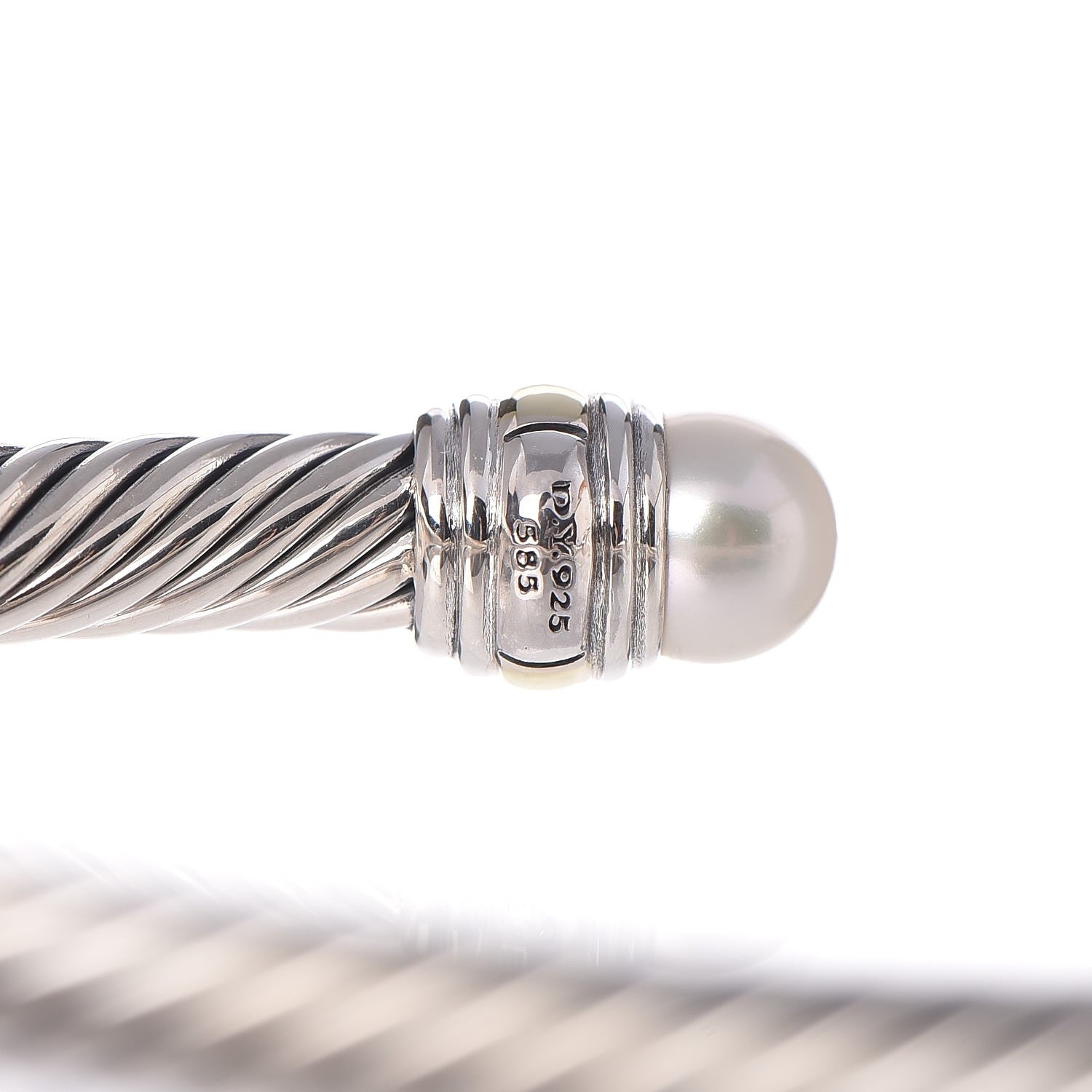 David Yurman Sterling Silver 14K Yellow Gold Pearl 5mm Cable Classics Bracelet 4 of 5