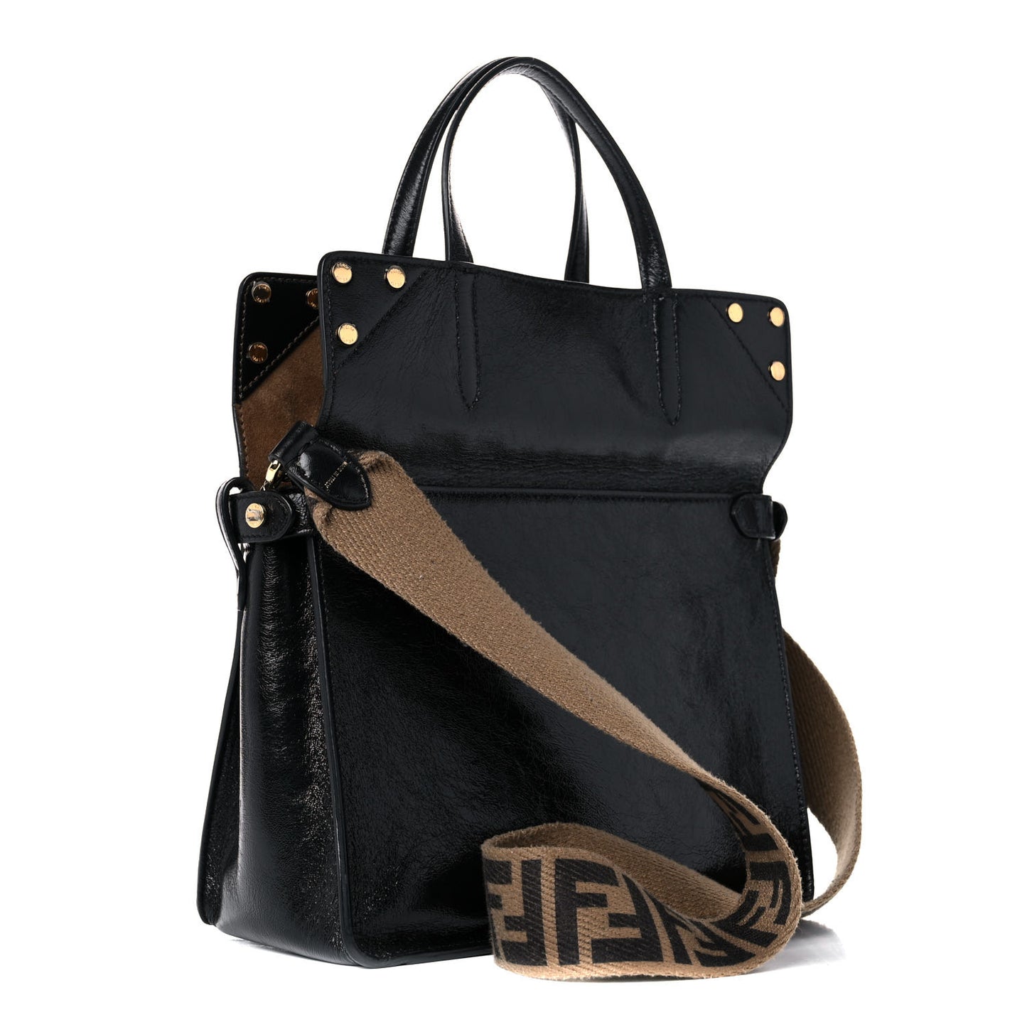 Agnello Old Shine Vitello Go Rain Small Flip Tote Black Marrone