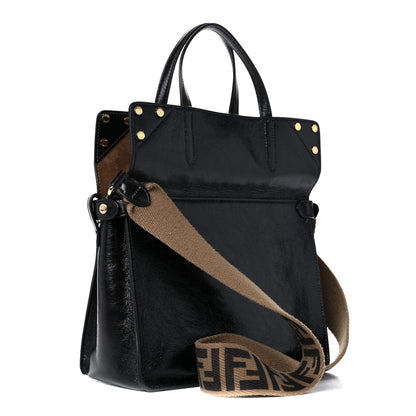 Fendi Agnello Old Shine Vitello Go Rain Small Flip Tote Black Marrone 5 of 18