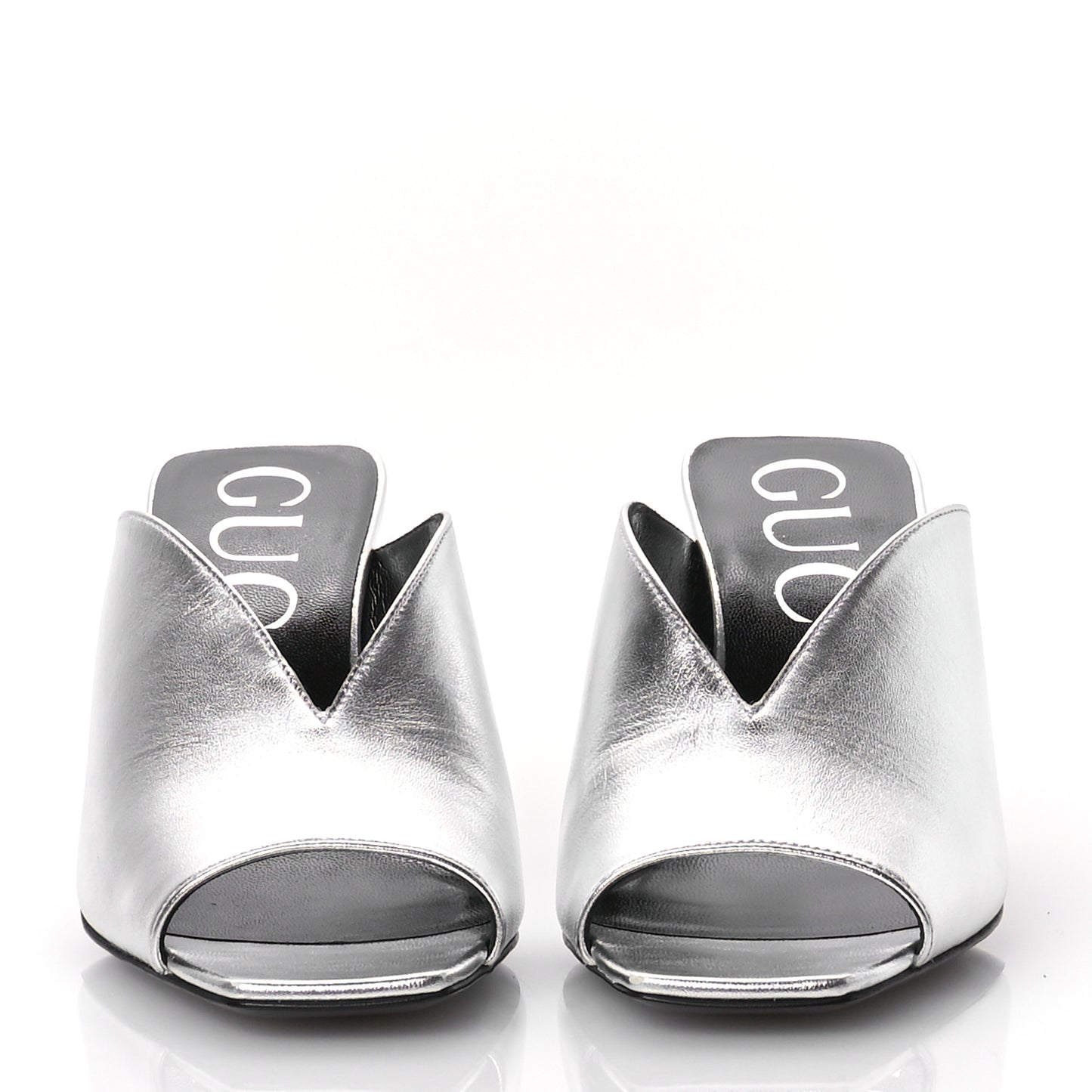 Metallic Nappa Silk Square G Slide Sandals  36.5 Argento