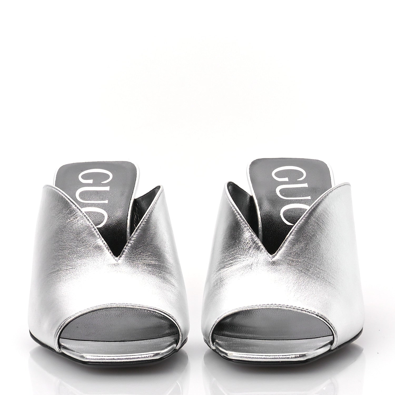 Gucci Metallic Nappa Silk Square G Slide Sandals  36.5 Argento 3 of 9